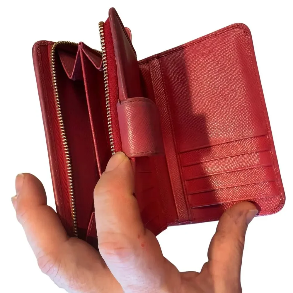 Prada Saffiano leather compact wallet in red/coral (rosso)